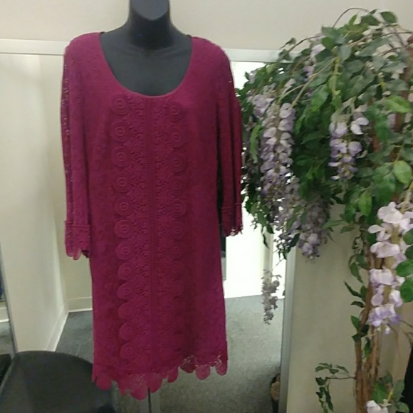 Laundry by Shelli Segal Raspberry Lace Dress - Picture 1 of 8